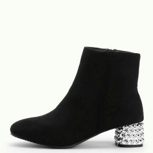 Suede boots with crystal heel